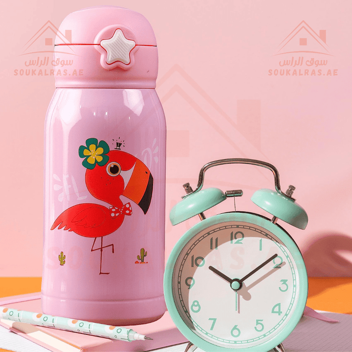 2 - in - 1 Vacuum Kids Bottle/Carry Bag Stainless Steel Thermal water bottle | 500ml Flamingo Design | Insulated Hot & Cold Beverage Mug with Stylish Carry Bag - Souk Al RasWater Bottles