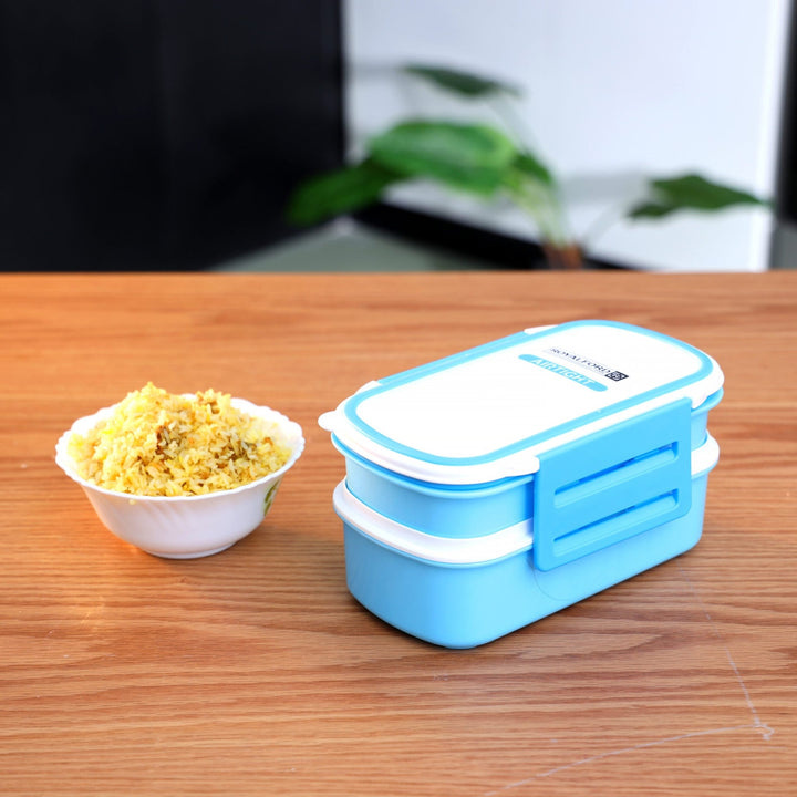 2 Layer Air Tight Lunch Box Blue - High - Quality Plastic Lunch Box - Souk Al RasFood Storage Containers