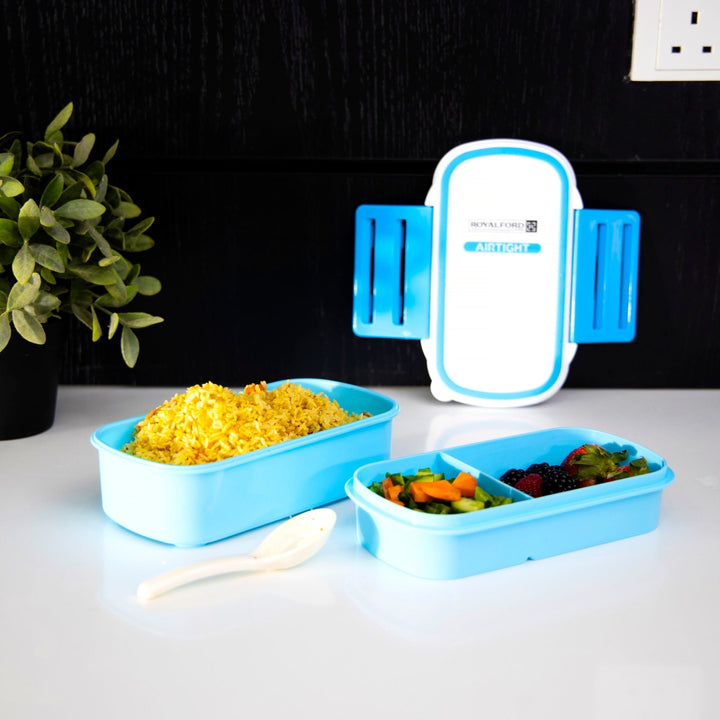 2 Layer Air Tight Lunch Box Blue - High - Quality Plastic Lunch Box - Souk Al RasFood Storage Containers