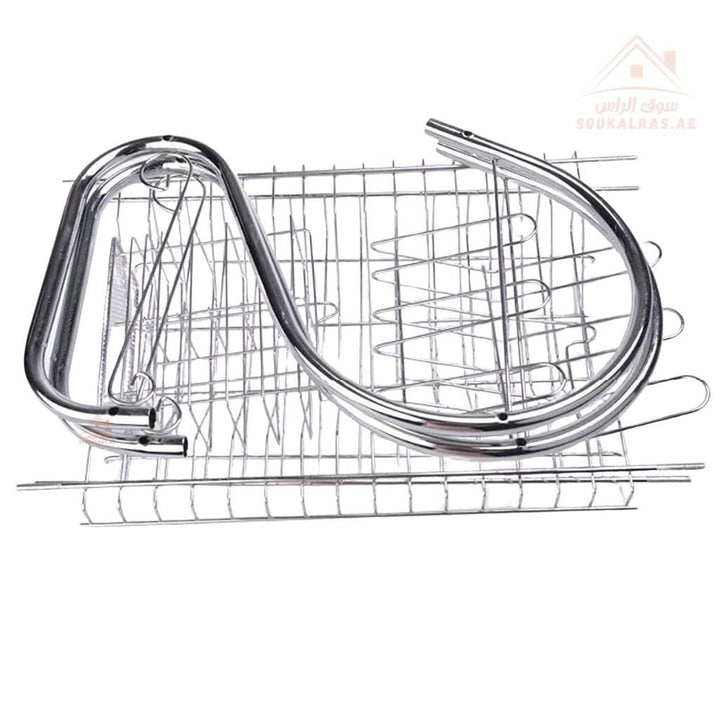 2 - Layer Chrome Dish Drying Rack | Compact Dish Drainer | Stainless Look | Size 34×22×34CM - Souk Al Ras