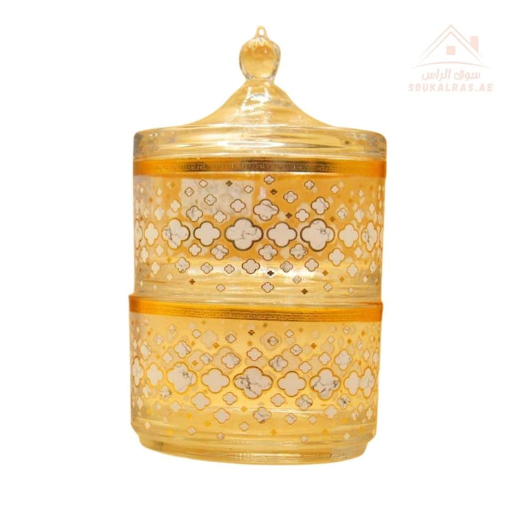 2 - Layer Glass Sugar Pot | Luxury Gold - Decorated Storage Jar | Perfect for family gatherings, Ramadan, and festive events - Souk Al Ras