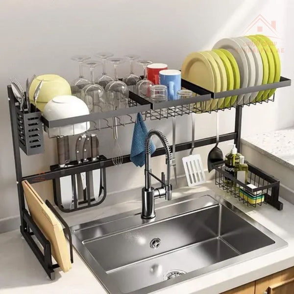 2 - Layer Over - Sink Kitchen Black Drying Rack | Multi - Functional Dish Organizer - Souk Al Ras