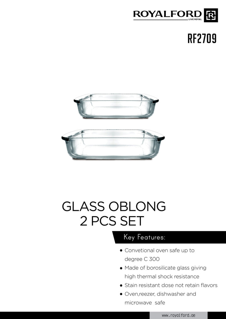 2 Piece Glass Oblong Baking Dish Set - Clear 2.2 & 1 Litre - Souk Al RasBaking Pans & Moulds