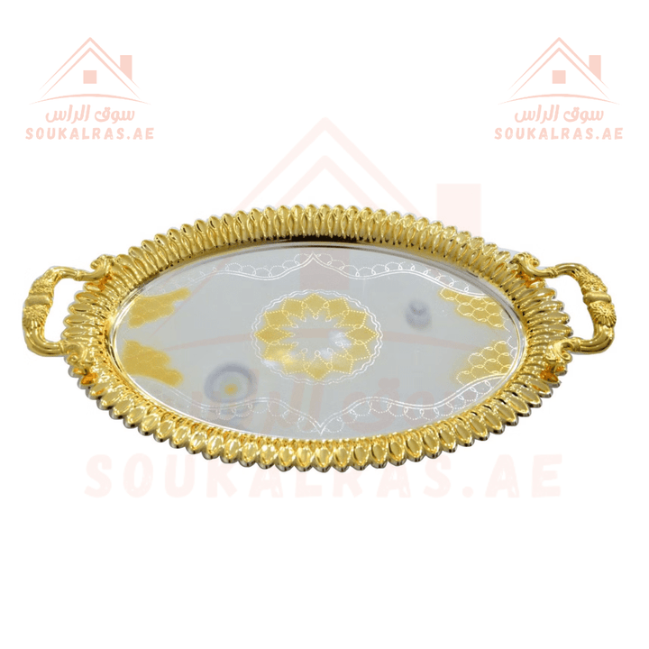 2 - Piece Gold Oval Design Premium Serving Trays | Elegant Serving Set | Luxurious Gold Finish - Souk Al Ras