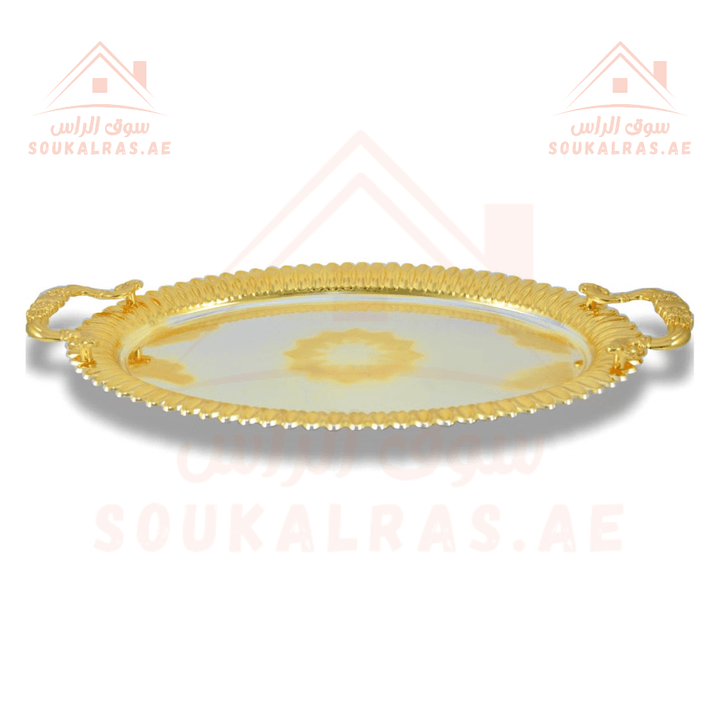 2 - Piece Gold Oval Design Premium Serving Trays | Elegant Serving Set | Luxurious Gold Finish - Souk Al Ras