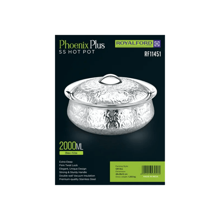 2000ML Phoenix Plus Stainless Steel Hot Pot in Silver - Souk Al RasDinnerware & Serveware