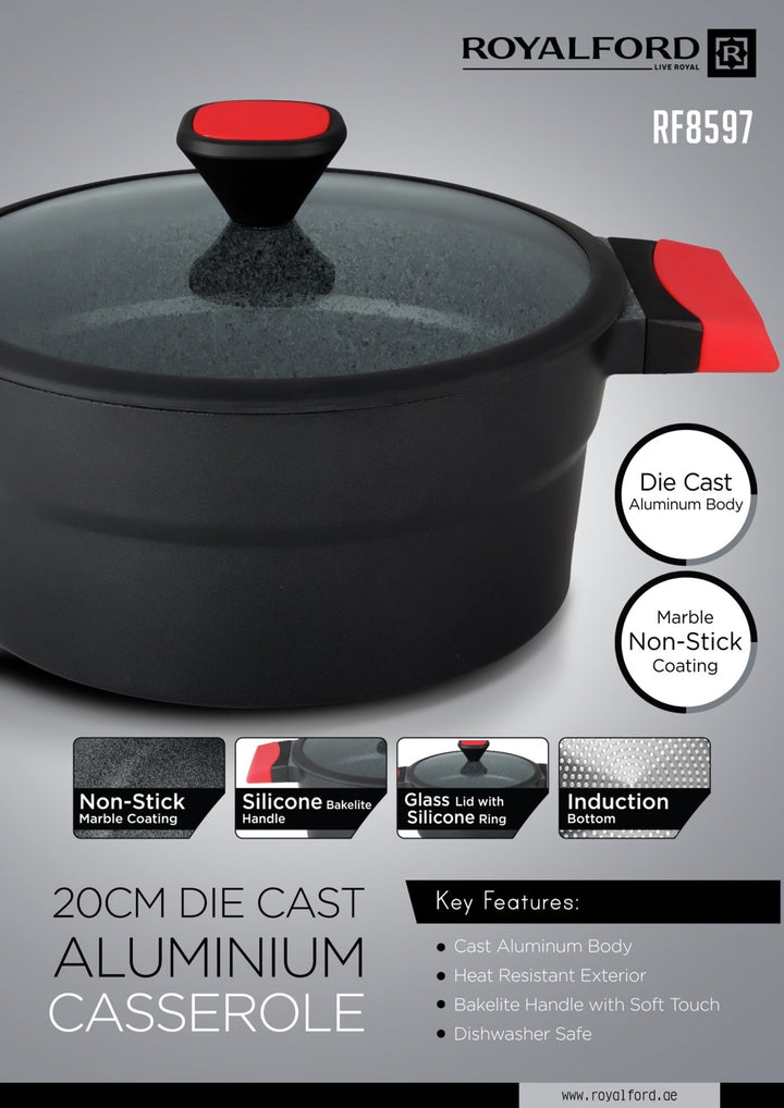 20CM Black Die Cast Aluminium Casserole - Non - Stick Coated Casserole - Souk Al RasPots & Pans