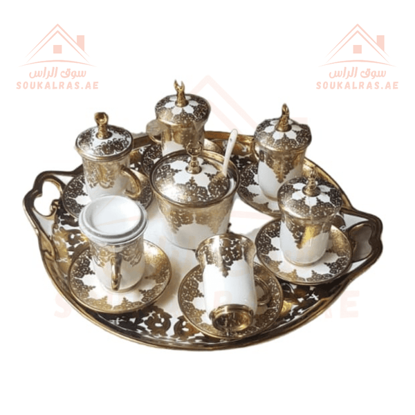 21 - Piece Luxury Cup Set with Silver & Gold Embossed Design | Premium Coffee & Tea Set | Elegant Serving Collection - Souk Al Ras