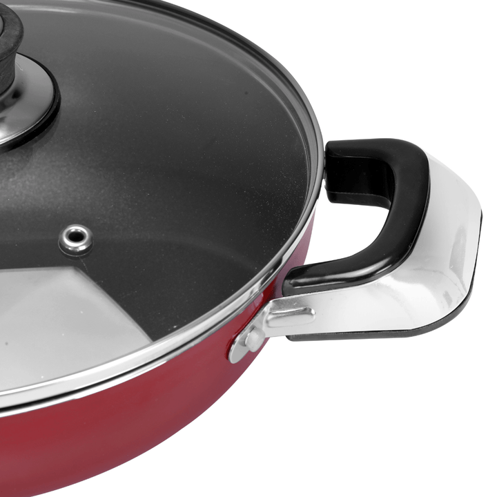 22cm Aluminium Wok Pan with Glass Lid - Induction Safe Frying Pan with Durable Non - Stick - Souk Al RasPots & Pans