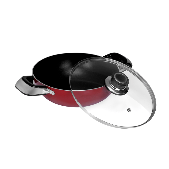 22cm Aluminium Wok Pan with Glass Lid - Induction Safe Frying Pan with Durable Non - Stick - Souk Al RasPots & Pans