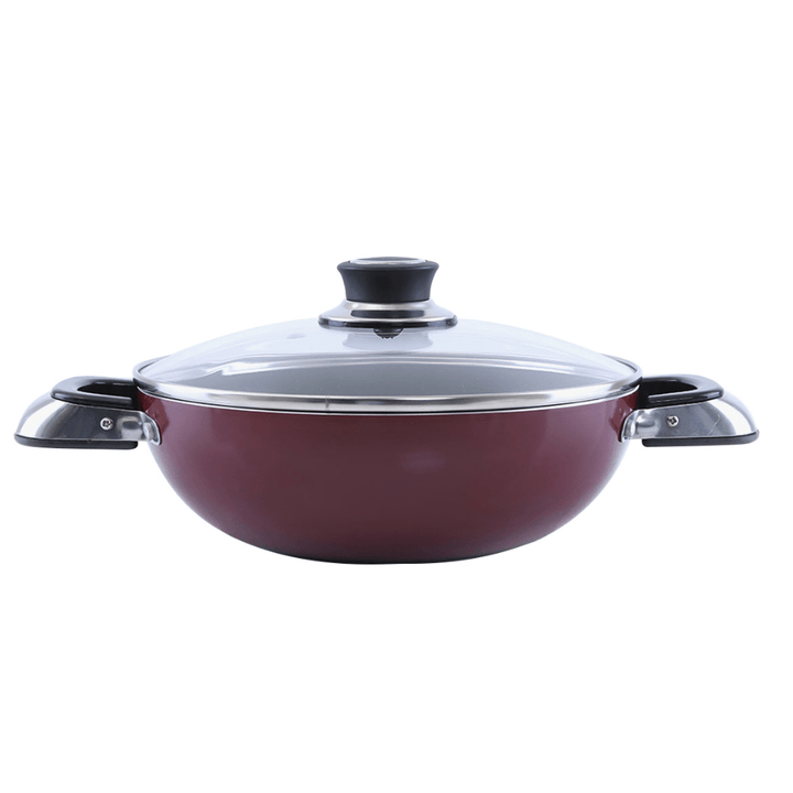 22cm Aluminium Wok Pan with Glass Lid - Induction Safe Frying Pan with Durable Non - Stick - Souk Al RasPots & Pans