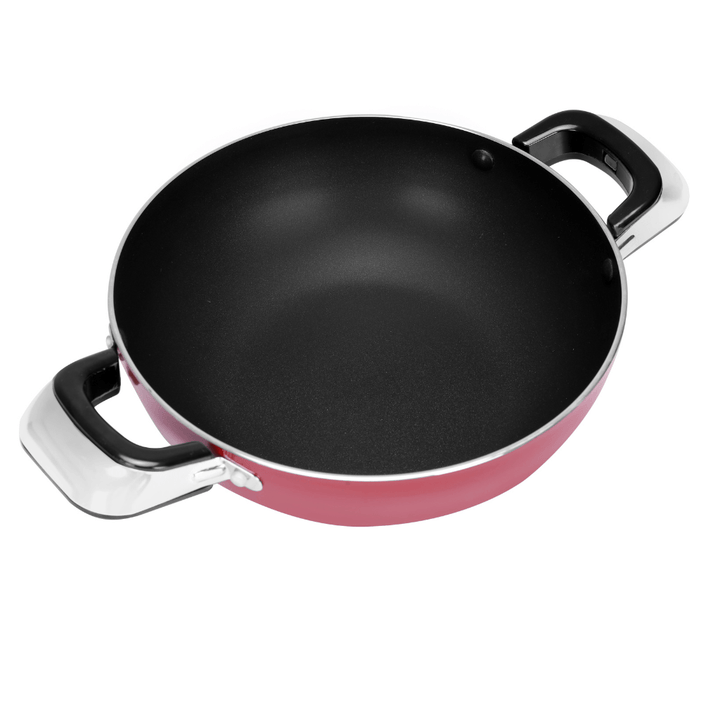 22cm Aluminium Wok Pan with Glass Lid - Induction Safe Frying Pan with Durable Non - Stick - Souk Al RasPots & Pans