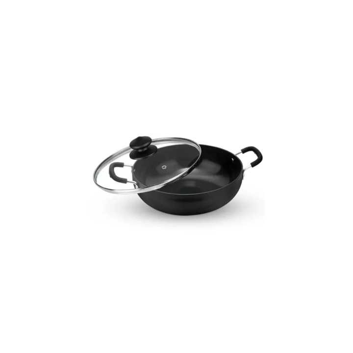 24CM Hard Anodized Deep Kadai with Tempered Glass Lid - Souk Al RasPots & Pans