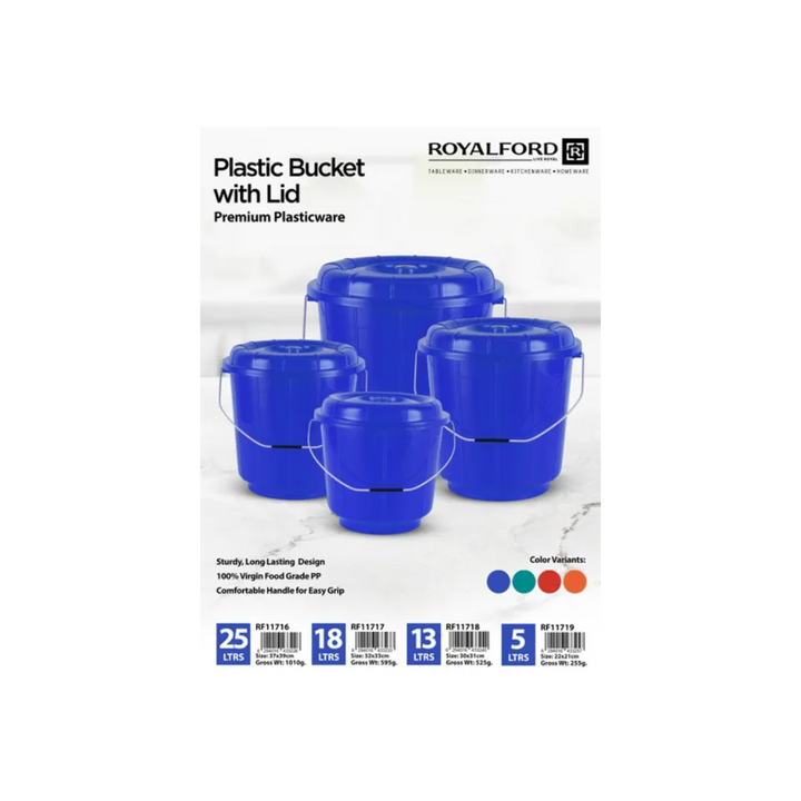 13L Plastic Bucket With Lid - Multi-Purpose Utility Bucket