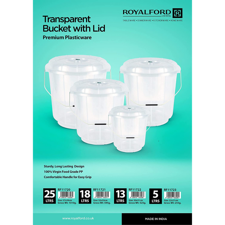 25L Transparent Plastic Bucket With Lid