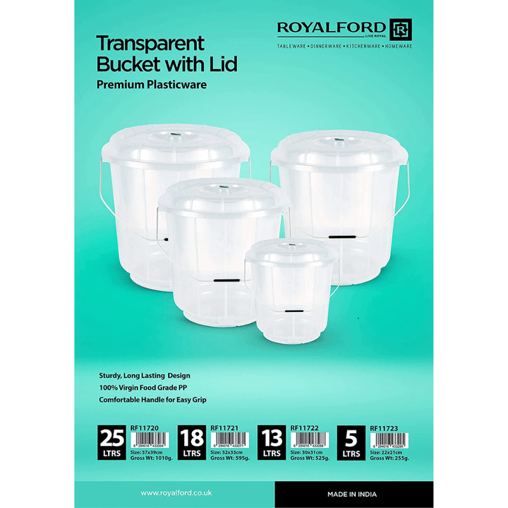 25L Transparent Plastic Bucket With Lid - Souk Al RasKitchen Accessories