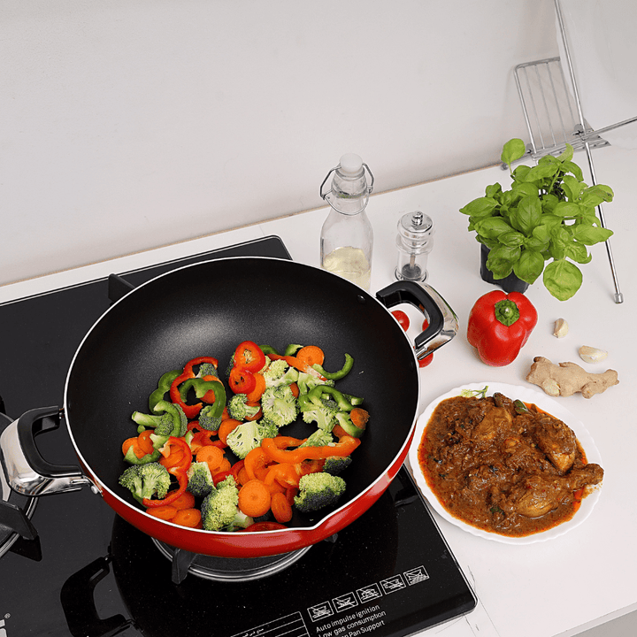 26Cm Kadai Wok Pan - Induction Safe Non - Stick Granite Coating - Souk Al RasPots & Pans