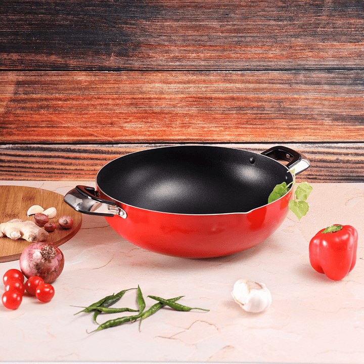 26Cm Kadai Wok Pan - Induction Safe Non - Stick Granite Coating - Souk Al RasPots & Pans