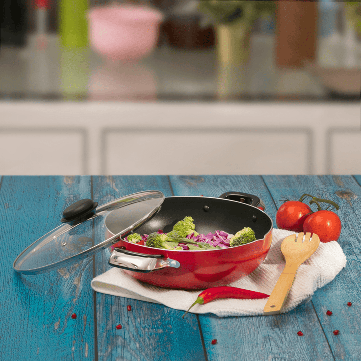 26Cm Kadai Wok Pan - Induction Safe Non - Stick Granite Coating - Souk Al RasPots & Pans