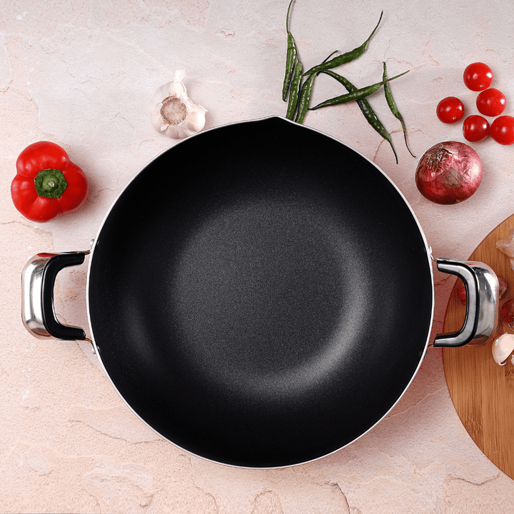 26Cm Kadai Wok Pan - Induction Safe Non - Stick Granite Coating - Souk Al RasPots & Pans