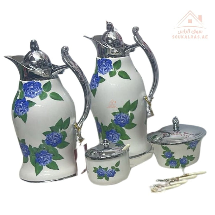 29 - Piece Luxury Arabic Coffee & Tea Serving Set | Elegant Floral Design | Includes Dallahs, Cups, Mugs, Spoons, Sugar Pot & Serving Tray - Souk Al Ras