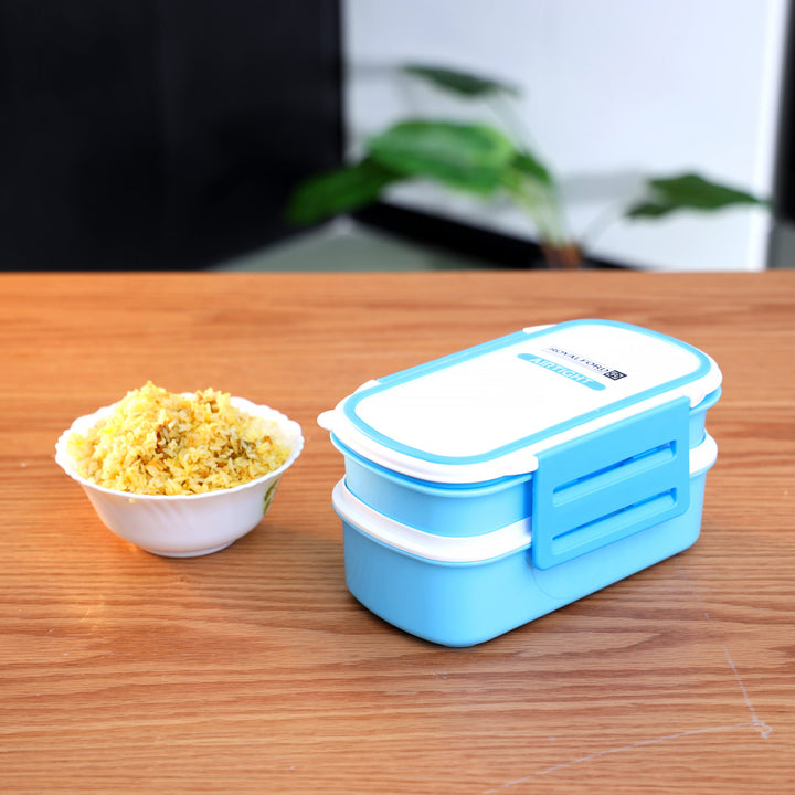 2 Layer Air Tight Lunch Box Blue - High-Quality Plastic Lunch Box