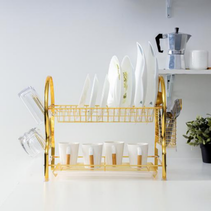 2Layer Goldy Dish Rack - Convenient Moving - Durable Gold Finish