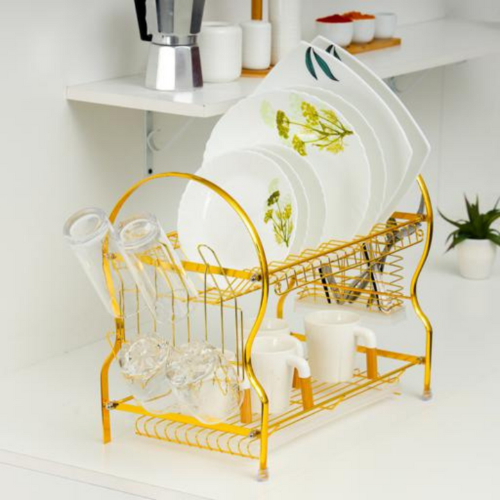 2Layer Goldy Dish Rack - Convenient Moving - Durable Gold Finish