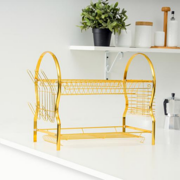 2Layer Goldy Dish Rack - Convenient Moving - Durable Gold Finish
