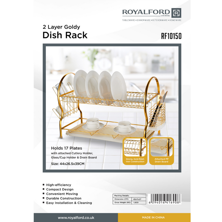 2Layer Goldy Dish Rack - Convenient Moving - Durable Gold Finish