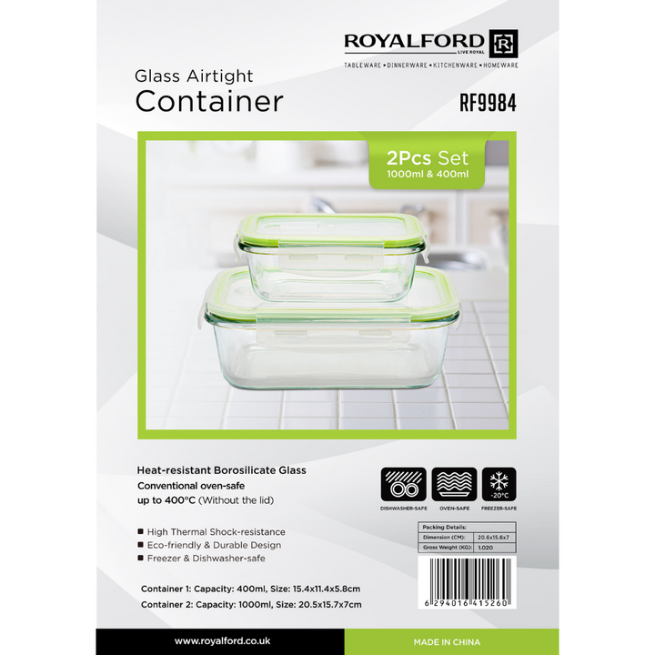 2Pc BRS Glass Container Set - Borosilicate Glass 1000+400ML