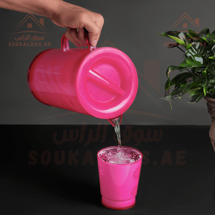 2L Water Jug with 4 Glasses - Portable Multi - Purpose Jug with Lid - Souk Al RasJugs