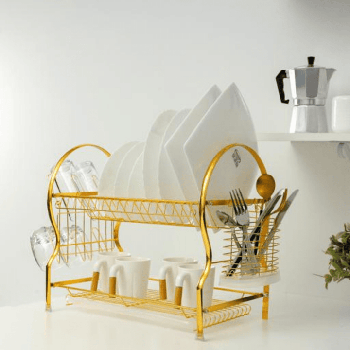 2Layer Goldy Dish Rack - Convenient Moving - Durable Gold Finish - Souk Al RasKitchen Accessories