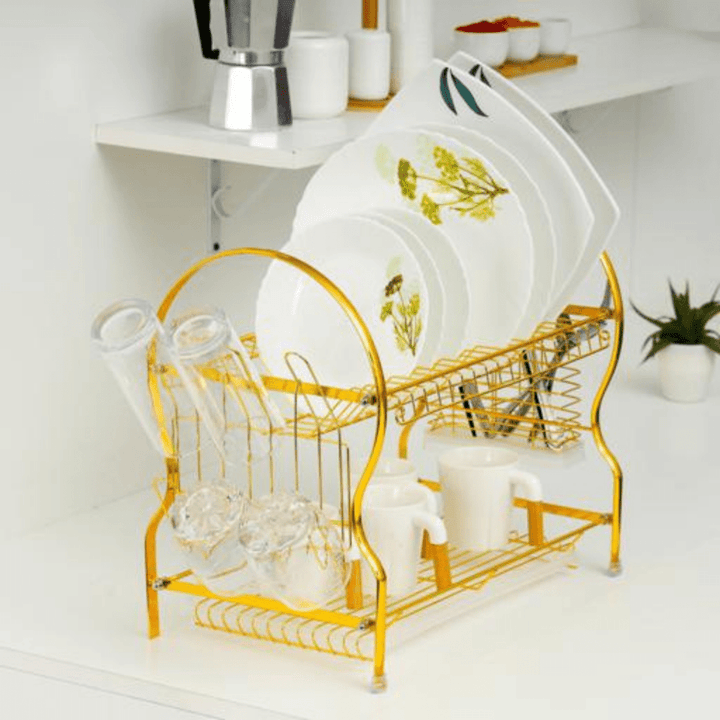 2Layer Goldy Dish Rack - Convenient Moving - Durable Gold Finish - Souk Al RasKitchen Accessories