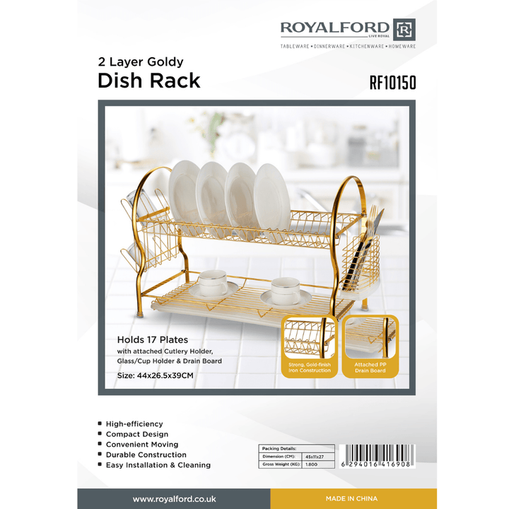 2Layer Goldy Dish Rack - Convenient Moving - Durable Gold Finish - Souk Al RasKitchen Accessories