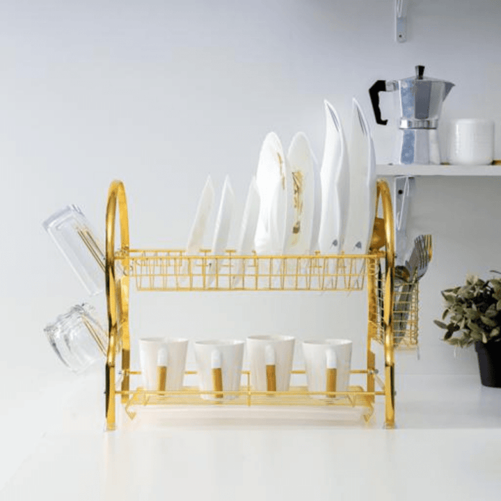 2Layer Goldy Dish Rack - Convenient Moving - Durable Gold Finish - Souk Al RasKitchen Accessories