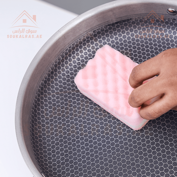 2Pc Steel Wool & 2Pc Cleaning Sponge Set | Heavy - Duty Kitchen Scrubbers - Souk Al RasHousehold Cleaning Supplies