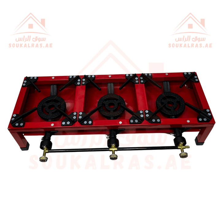 3 - Burner Gas Stove, Red - Souk Al RasCamping Tools