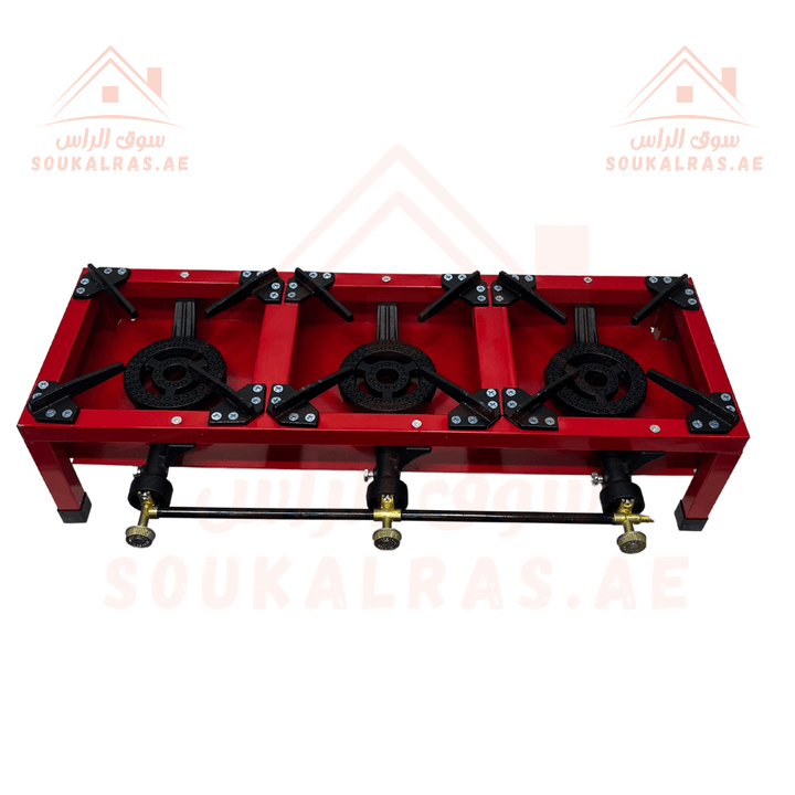 3 - Burner Gas Stove, Red - Souk Al RasCamping Tools