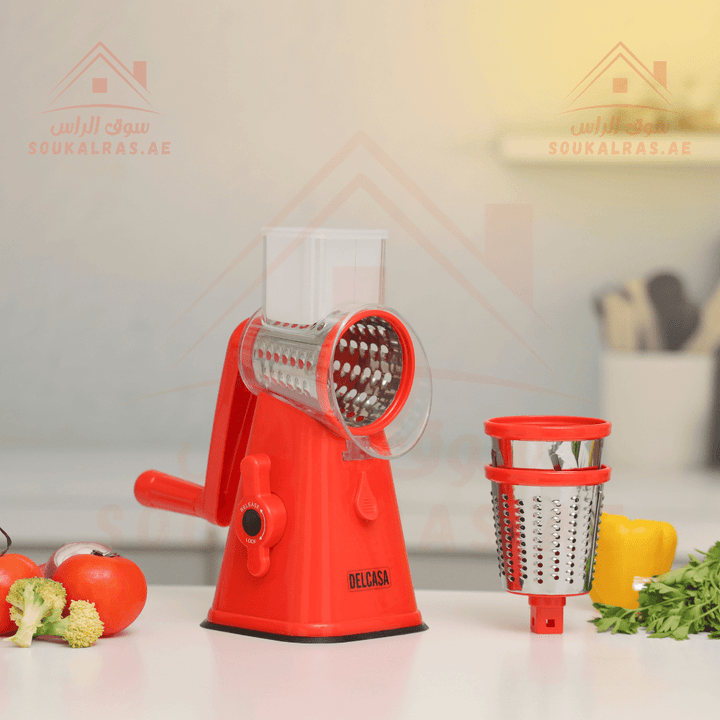 3 - in - 1 Rotary Grater with Stainless Steel Blades - Manual Vegetable Slicer - Souk Al RasGraters Choppers Peelers Mashers & Slicers