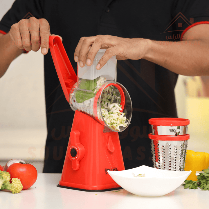 3 - in - 1 Rotary Grater with Stainless Steel Blades - Manual Vegetable Slicer - Souk Al RasGraters Choppers Peelers Mashers & Slicers