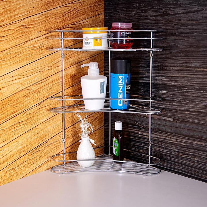 3 Layer Corner Rack - Silver Metal Rack - Souk Al RasHousehold