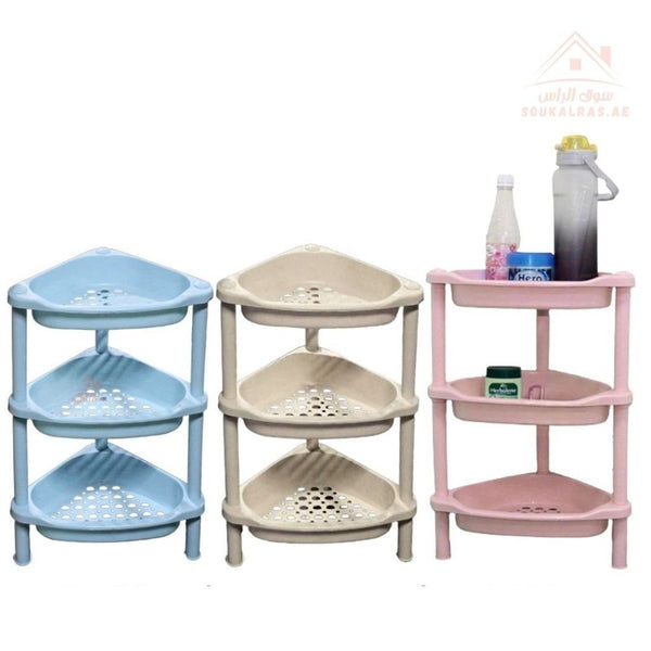 3 - Layer Plastic Corner Shelf Organizer | Space - Saving Storage Rack for Kitchen & Bathroom | Size 25×35×49cm - Souk Al Ras