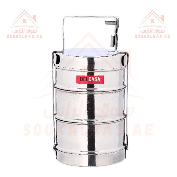 3 - Layer Stainless Steel Bombay Tiffin - Silver - Souk Al RasKitchen Storage & Organizers