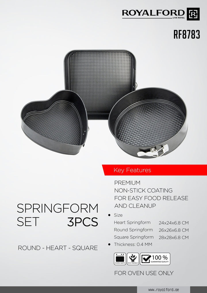 3 Pcs Springform Cake Tins With Loose Base - Non - Stick - Quick - Release - Quality Bakeware Tins 22.5, 22.5 & 4cm - Souk Al RasBakeware