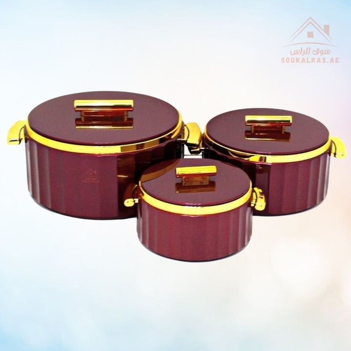 3 - Piece Premium Hot Pot Set | Insulated Food Warmer | Elegant Gold Handle Design - Souk Al Ras