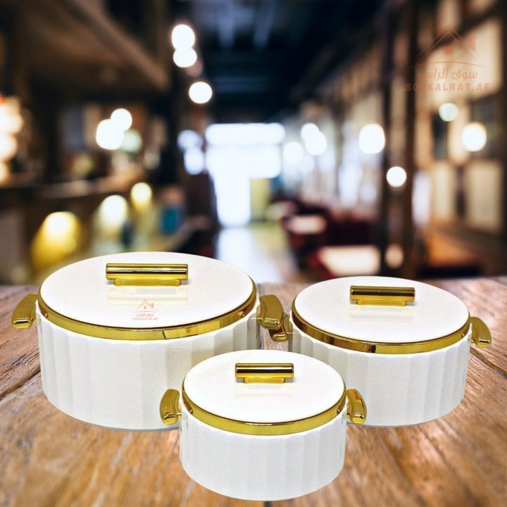 3 - Piece Premium Hot Pot Set | Insulated Food Warmer | Elegant Gold Handle Design - Souk Al Ras