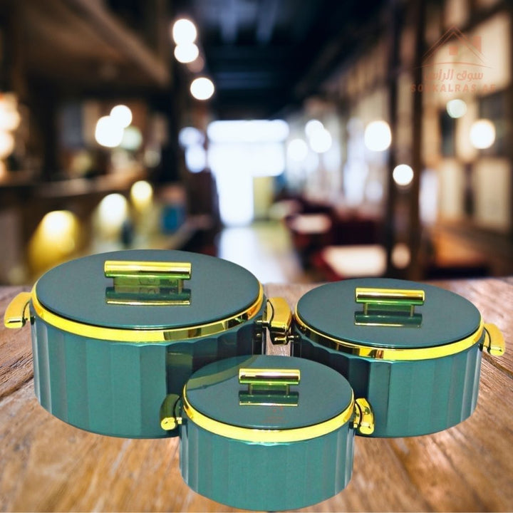 3 - Piece Premium Hot Pot Set | Insulated Food Warmer | Elegant Gold Handle Design - Souk Al Ras