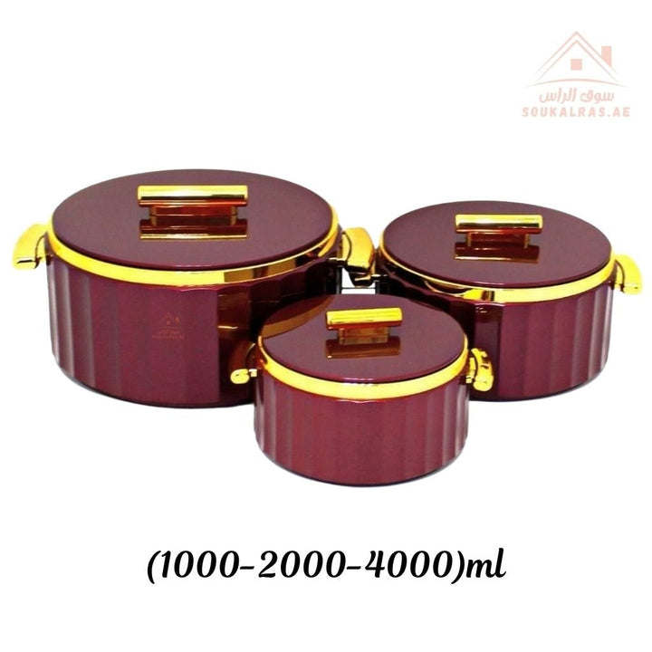 3 - Piece Premium Hot Pot Set | Insulated Food Warmer | Elegant Gold Handle Design - Souk Al Ras