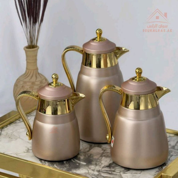 3 - Piece Premium Vacuum Flask Set | 300ml, 500ml & 1.0L | Elegant Gold and Silver Accent Design | Multiple Colors | Keeps Drinks Hot & Cold - Souk Al Ras